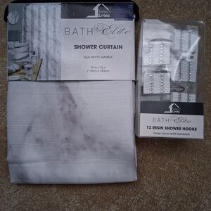 White Marble Shower Curtain with Hooks